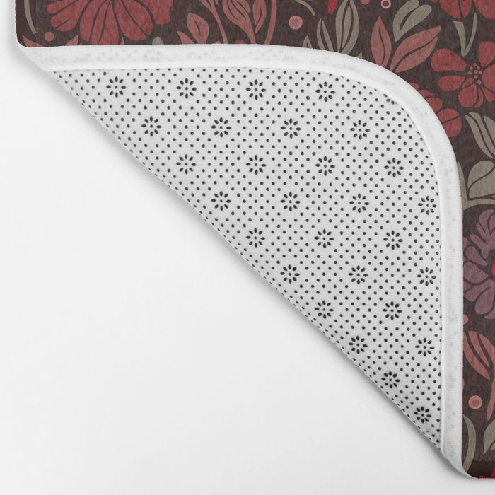 Eternal Summer Block Print Countryside Vibes Flower Garden Crimson Red Bath Mat Gallery Image 2