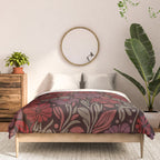 Eternal Summer Block Print Countryside Vibes Flower Garden Crimson Red Comforter Gallery Image 3