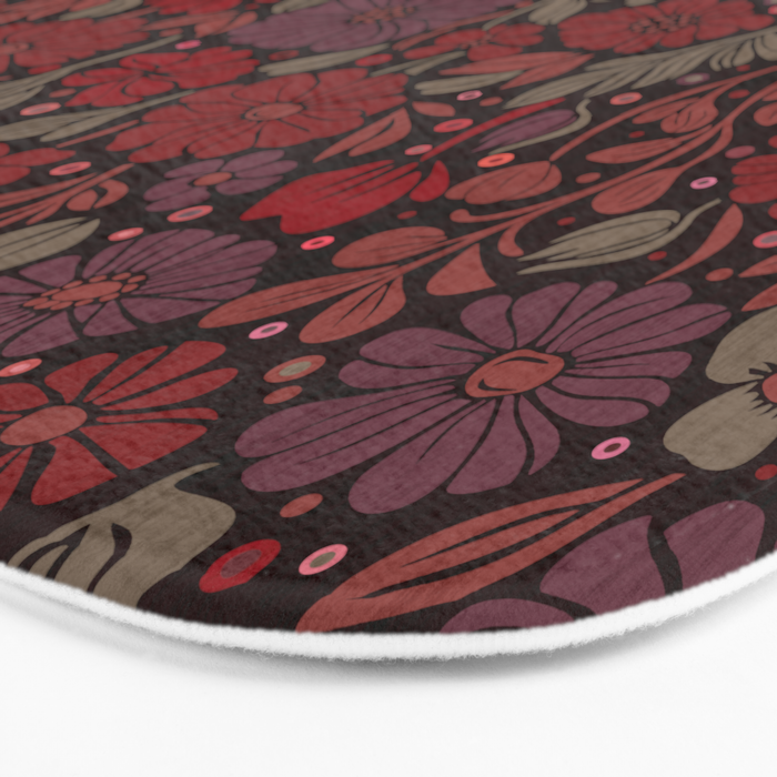 Eternal Summer Block Print Countryside Vibes Flower Garden Crimson Red Bath Mat Gallery Image 3