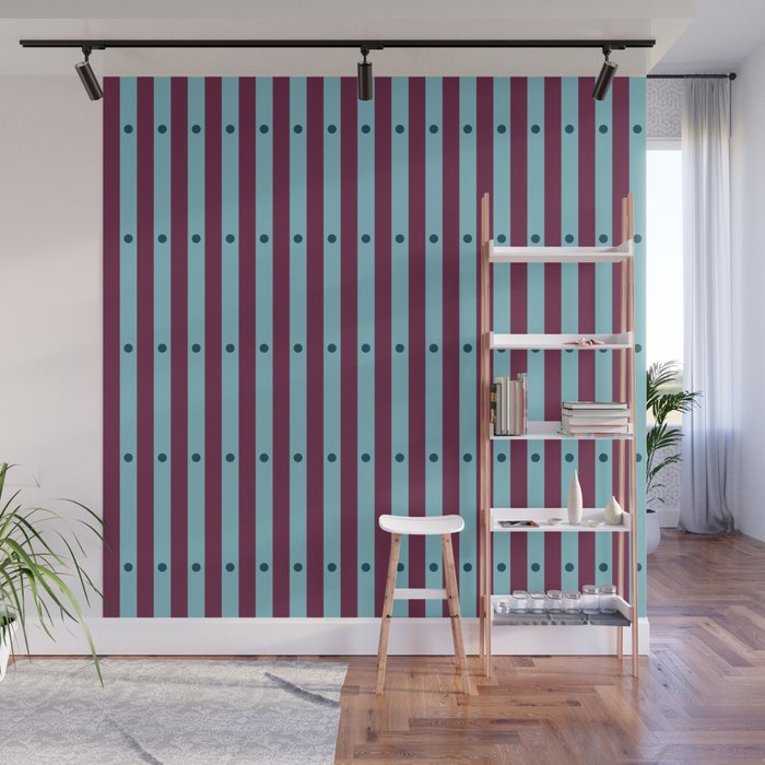 Stripes and Dots geometric pattern blue and purple Wall Mural Gallery Image 1
