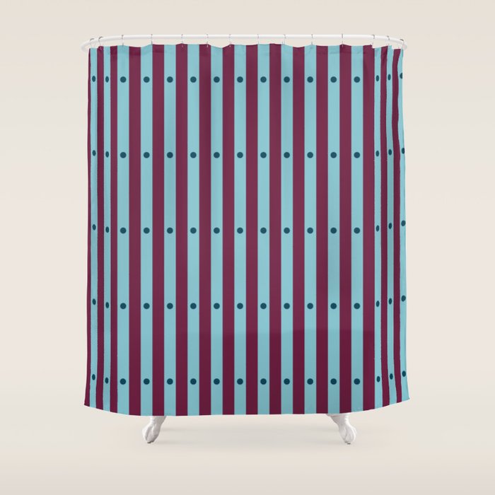 Stripes and Dots geometric pattern blue and purple Shower Curtain Gallery Image 1