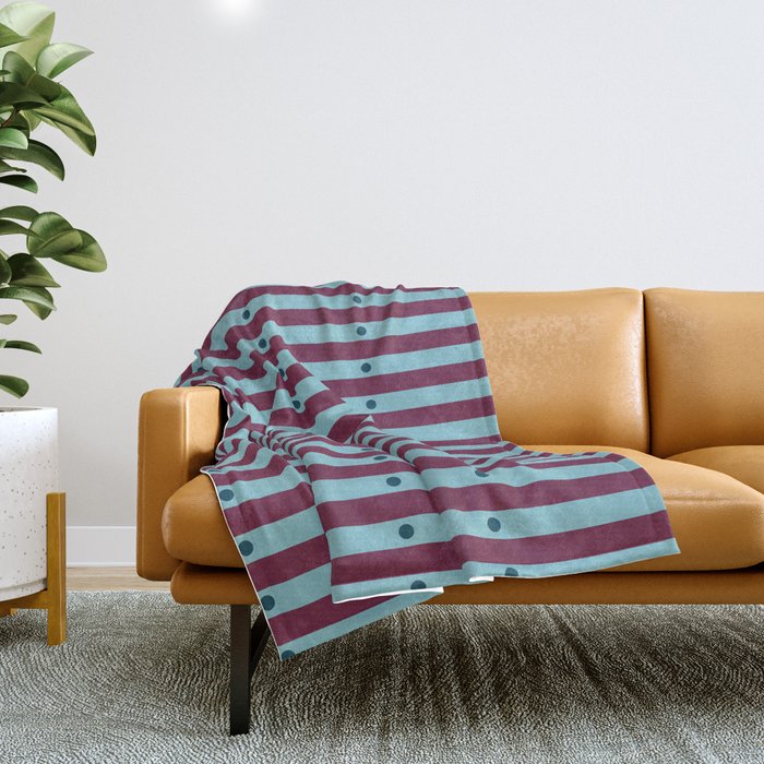 Stripes and Dots geometric pattern blue and purple Throw Blanket Gallery Image 1