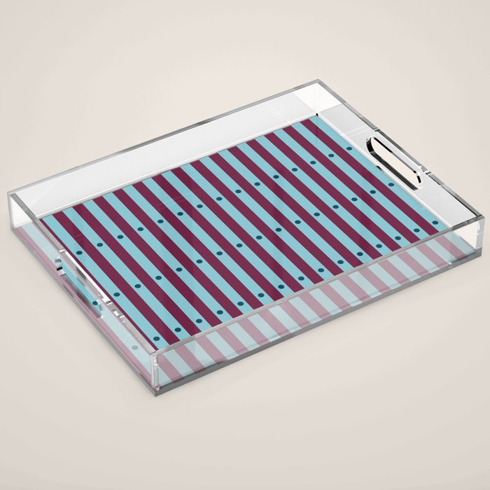 Stripes and Dots geometric pattern blue and purple Acrylic Tray Gallery Image 1