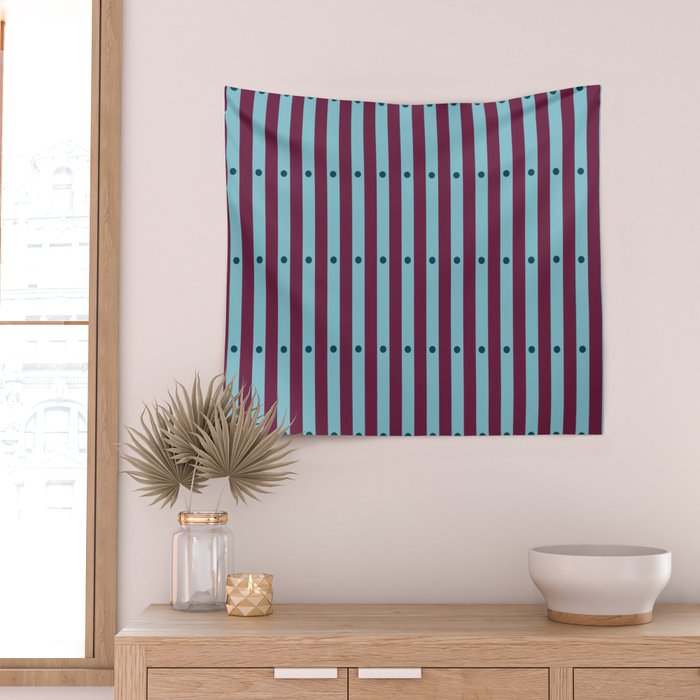 Stripes and Dots geometric pattern blue and purple Wall Tapestry Gallery Image 2