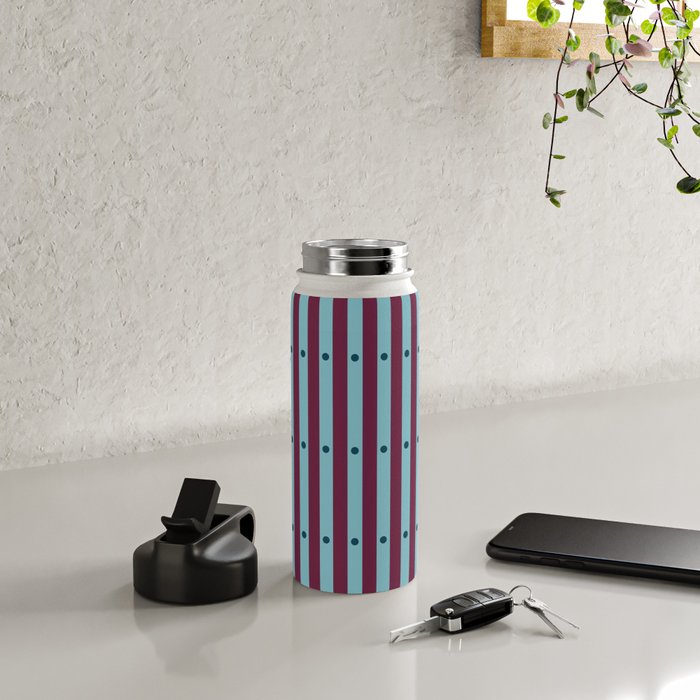 Stripes and Dots geometric pattern blue and purple Water Bottle Gallery Image 4