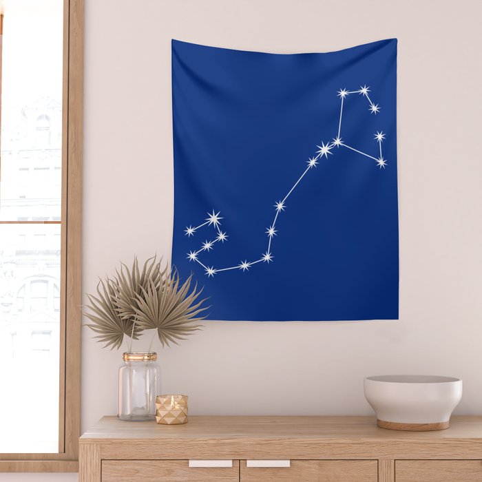 Scorpio Zodiac Star Constellation Line Art Dark Blue Wall Tapestry Gallery Image 2