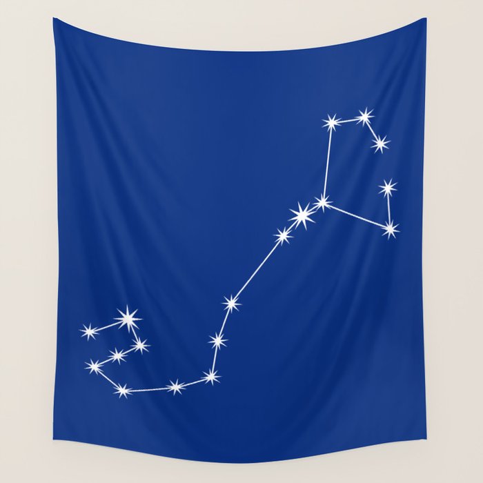 Scorpio Zodiac Star Constellation Line Art Dark Blue Wall Tapestry Gallery Image 1