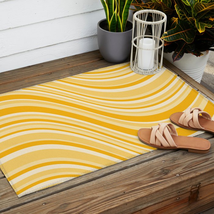 Wavy Stripes XXII - Golden Sunshine Yellow Outdoor Rug Gallery Image 2