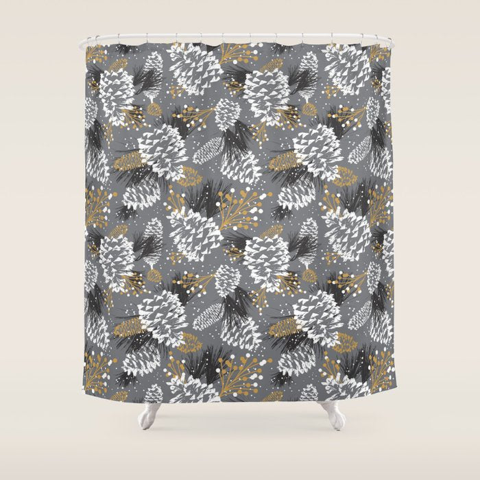 Festive Forest - Grey Shower Curtain Gallery Image 1