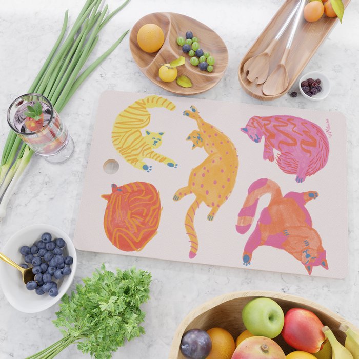 Sleepy Cozy Kitty Cats in Orange & Peach Cutting Board Gallery Image 2