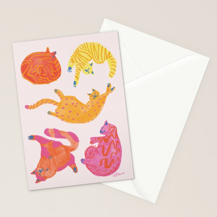 Sleepy Cozy Kitty Cats in Orange & Peach Stationery Card Gallery Image 2