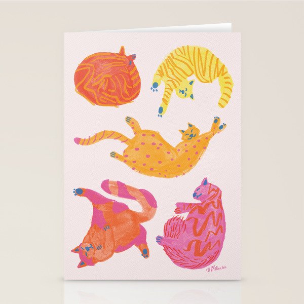 Sleepy Cozy Kitty Cats in Orange & Peach Stationery Card Gallery Image 2