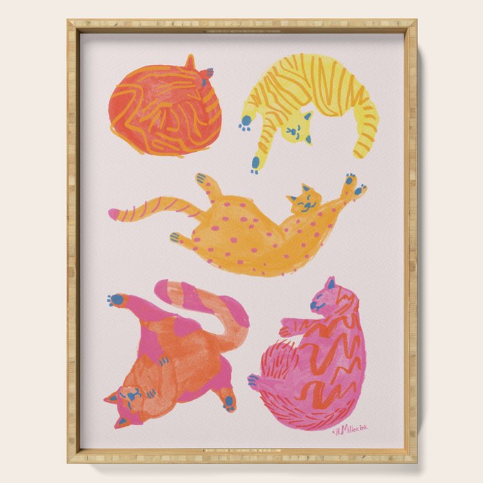 Sleepy Cozy Kitty Cats in Orange & Peach Serving Tray Gallery Image 1