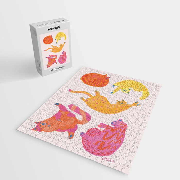 Sleepy Cozy Kitty Cats in Orange & Peach Jigsaw Puzzle Gallery Image 2