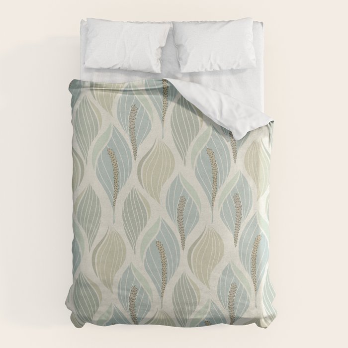 Minimalistic flow Peace lily soft green pattern Duvet Cover Gallery Image 6