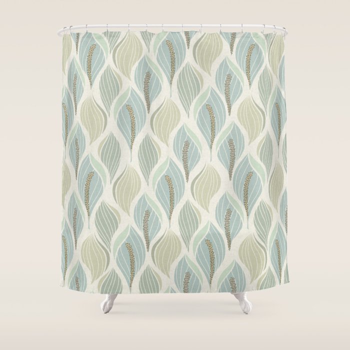 Minimalistic flow Peace lily soft green pattern Shower Curtain Gallery Image 1