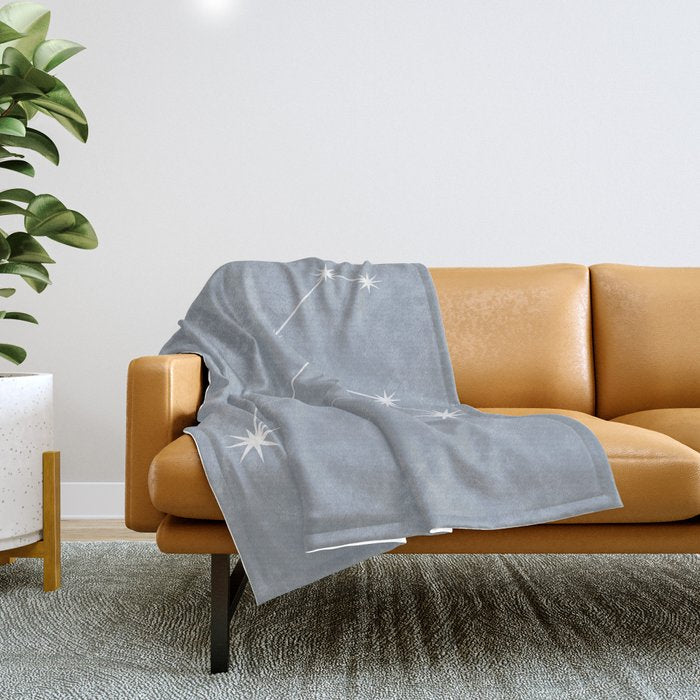Leo Zodiac Star Constellation Line Art Blue Grey Throw Blanket Gallery Image 1