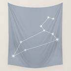 Leo Zodiac Star Constellation Line Art Blue Grey Wall Tapestry Gallery Image 4