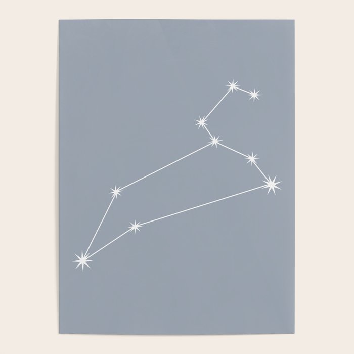 Leo Zodiac Star Constellation Line Art Blue Grey Poster Gallery Image 1