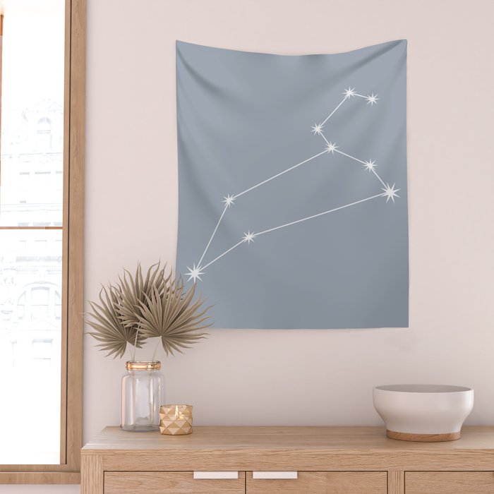 Leo Zodiac Star Constellation Line Art Blue Grey Wall Tapestry Gallery Image 2