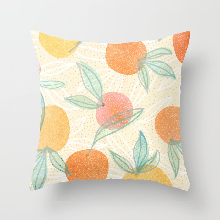Tangerine and Friends - Fruit Pattern Throw Pillow Gallery Image 1