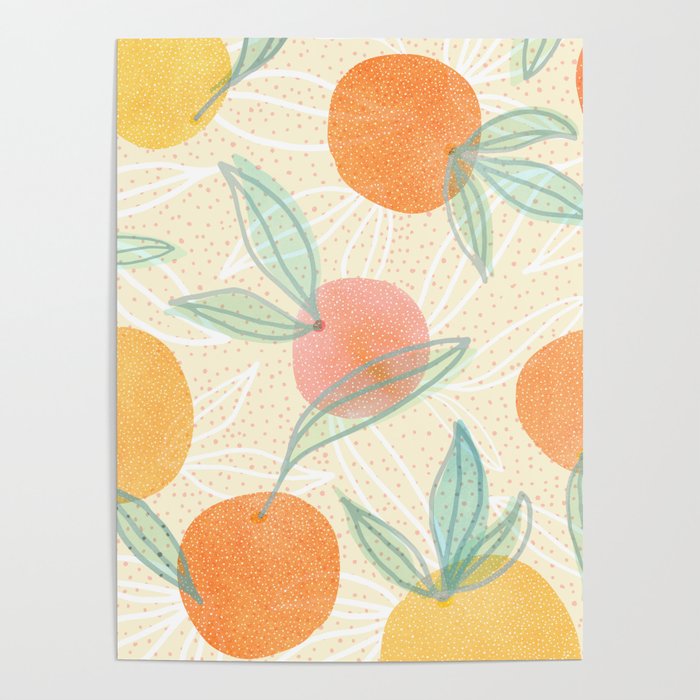 Tangerine and Friends - Fruit Pattern Poster Gallery Image 1
