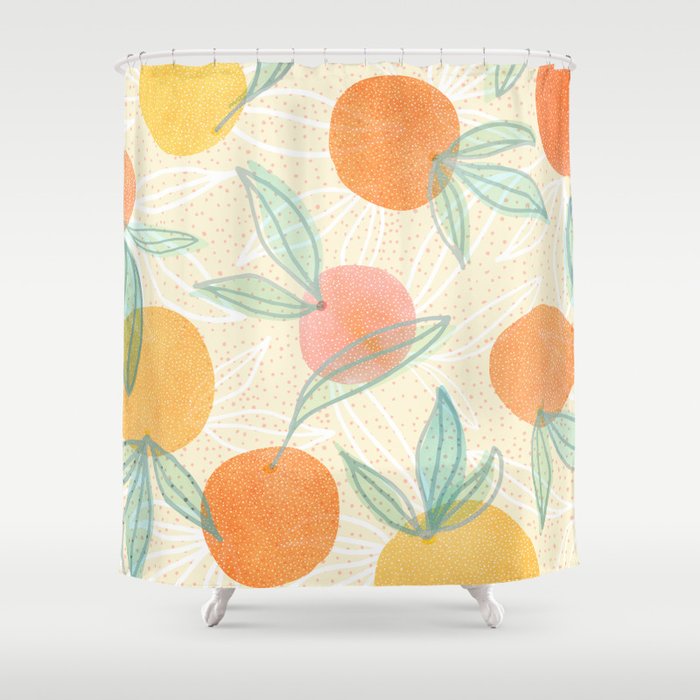 Tangerine and Friends - Fruit Pattern Shower Curtain Gallery Image 1