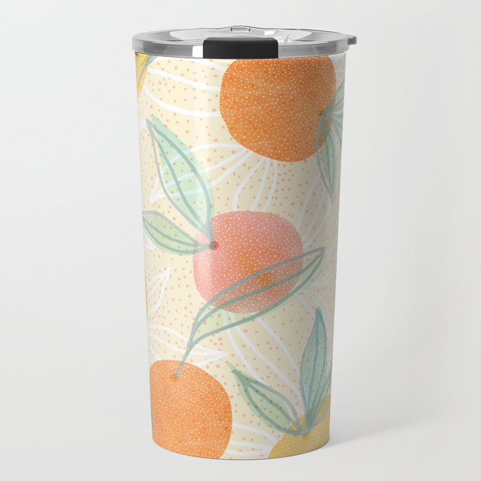 Tangerine and Friends - Fruit Pattern Travel Mug Gallery Image 1