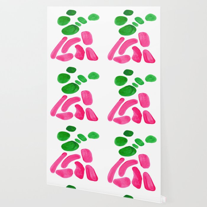 Abstract Minimalist Mid Century Modern Colorful Pop Art Complementary Pink Green Floral Bubbles Wallpaper Gallery Image 2