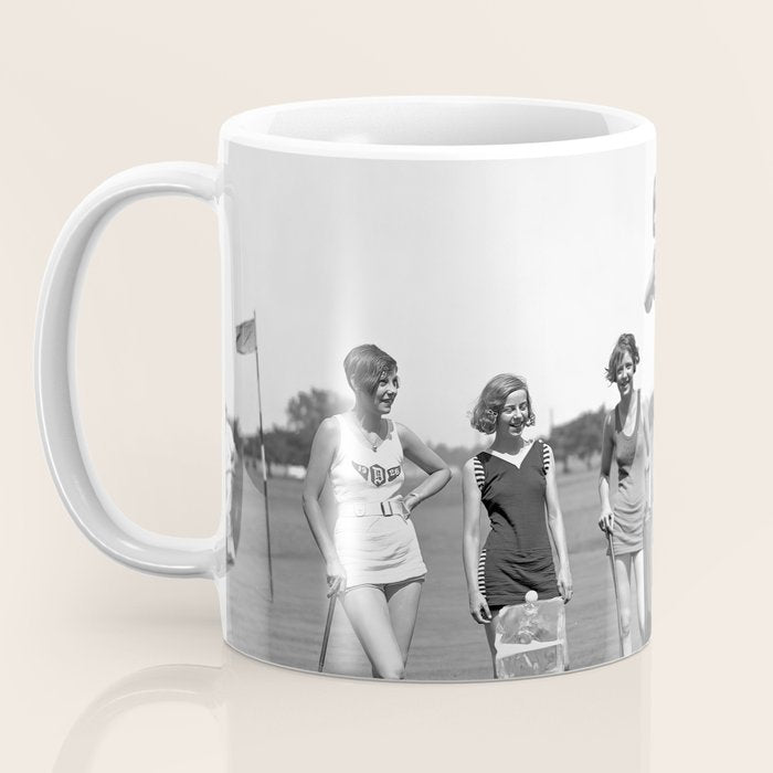 Lady Golfers, Black and White, Vintage Wall Art. Coffee Mug Gallery Image 3