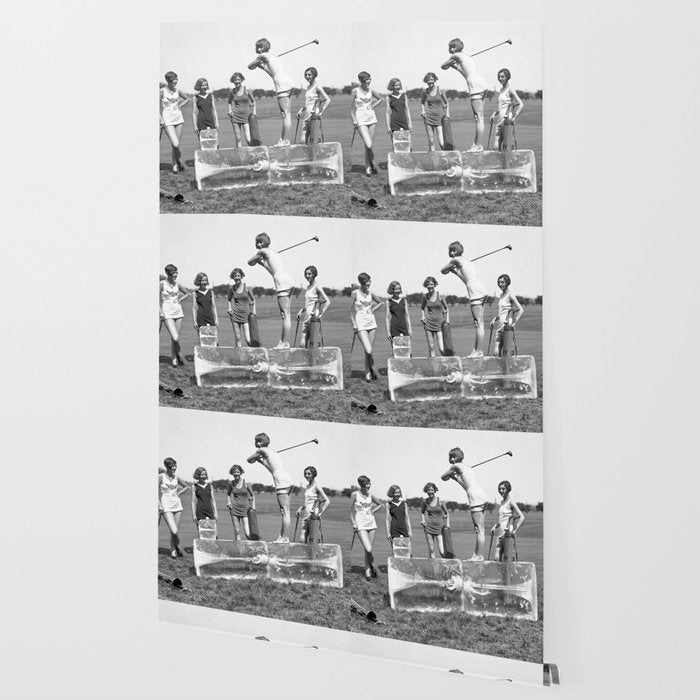 Lady Golfers, Black and White, Vintage Wall Art. Wallpaper Gallery Image 2