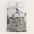 Lady Golfers, Black and White, Vintage Wall Art. Duvet Cover Gallery Image 6