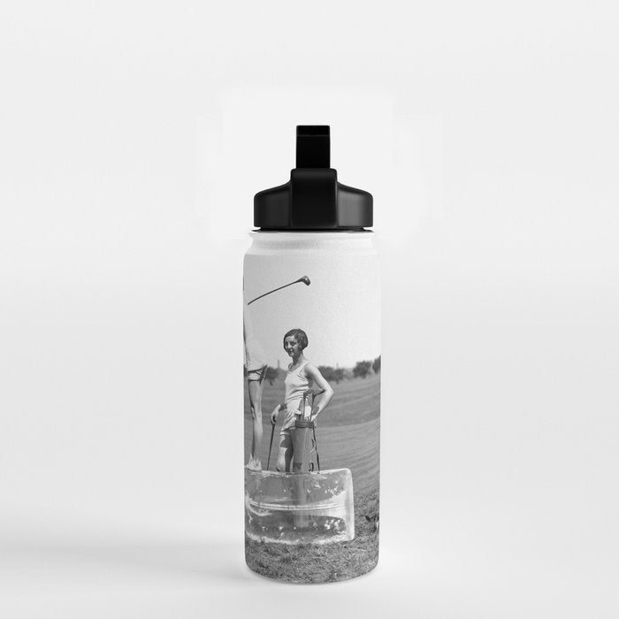 Lady Golfers, Black and White, Vintage Wall Art. Water Bottle Gallery Image 2