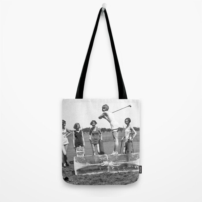 Lady Golfers, Black and White, Vintage Wall Art. Tote Bag Gallery Image 2
