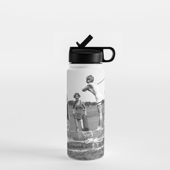 Lady Golfers, Black and White, Vintage Wall Art. Water Bottle Gallery Image 1