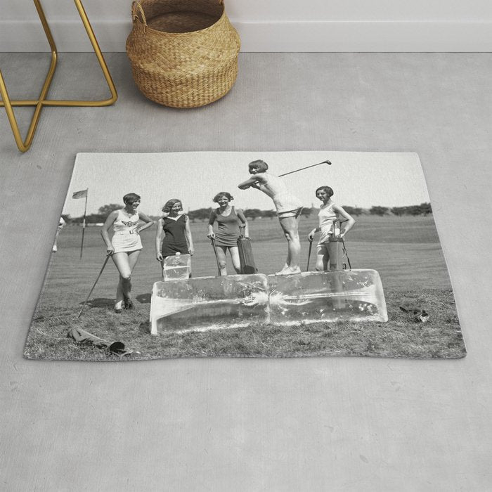 Lady Golfers, Black and White, Vintage Wall Art. Rug Gallery Image 1