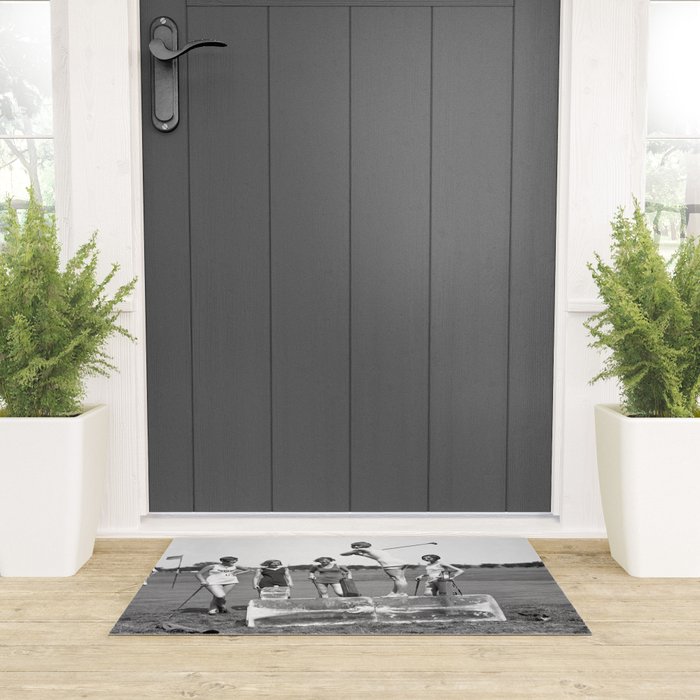 Lady Golfers, Black and White, Vintage Wall Art. Welcome Mat Gallery Image 3