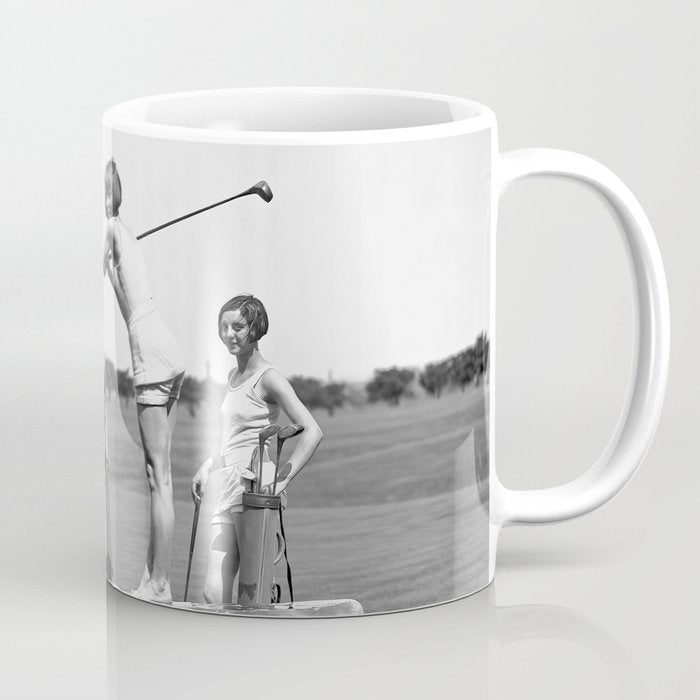 Lady Golfers, Black and White, Vintage Wall Art. Coffee Mug Gallery Image 1