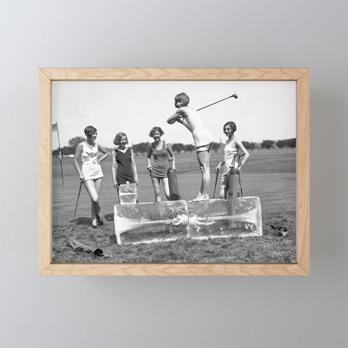 Lady Golfers, Black and White, Vintage Wall Art. Mini Art Print Gallery Image 1