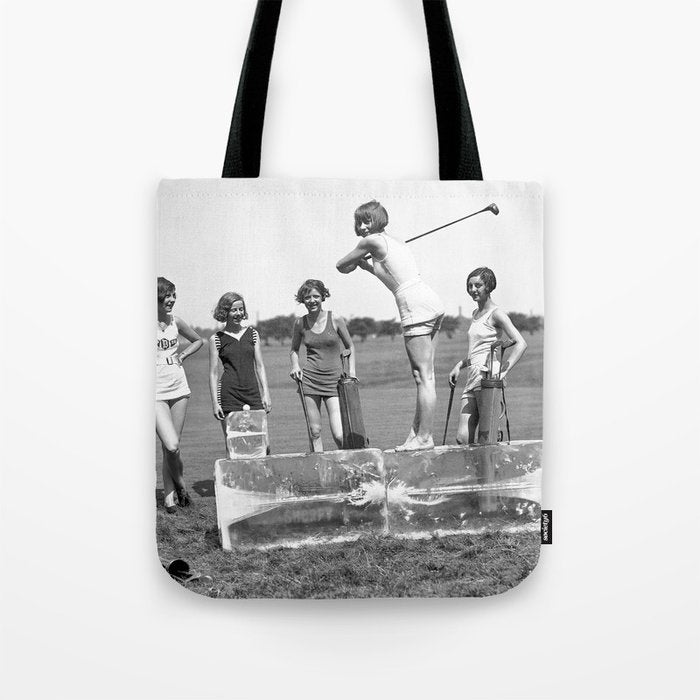 Lady Golfers, Black and White, Vintage Wall Art. Tote Bag Gallery Image 1