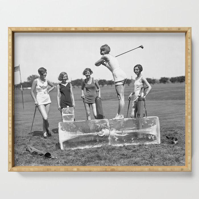 Lady Golfers, Black and White, Vintage Wall Art. Serving Tray Gallery Image 1