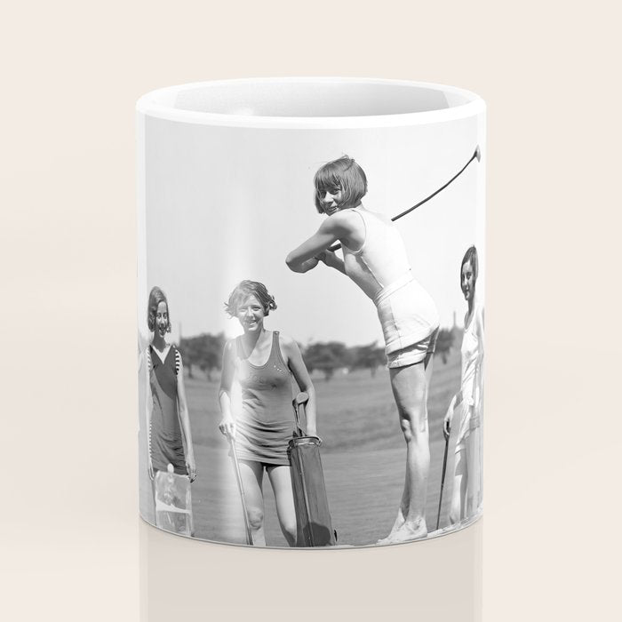 Lady Golfers, Black and White, Vintage Wall Art. Coffee Mug Gallery Image 4