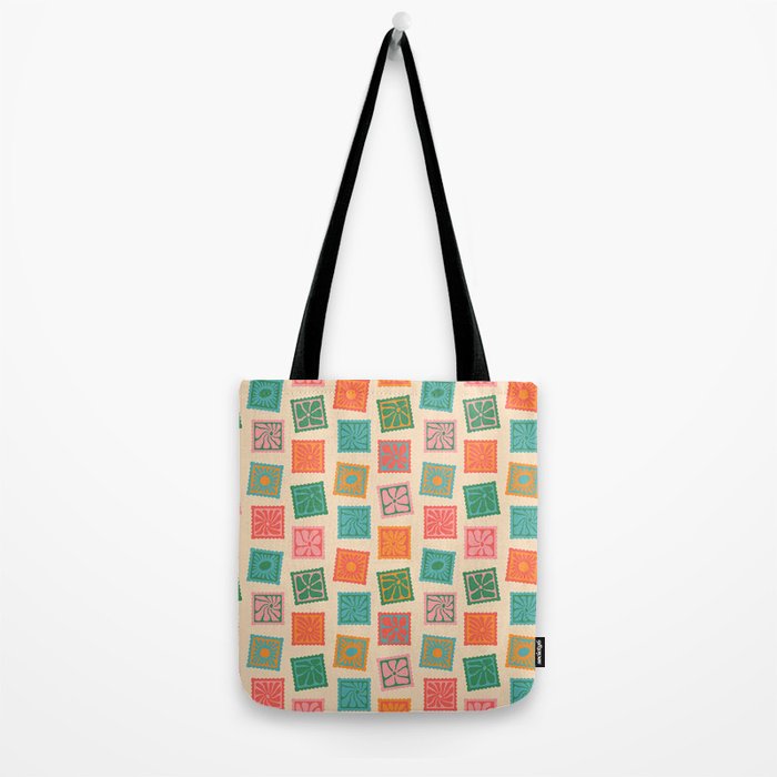 Vintage flower postage stamp pattern Tote Bag Gallery Image 2