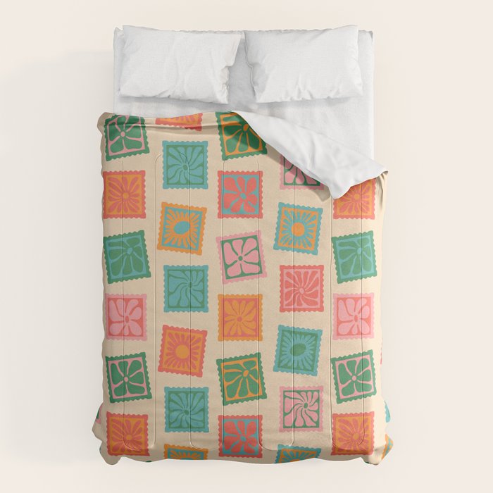 Vintage flower postage stamp pattern Comforter Gallery Image 6