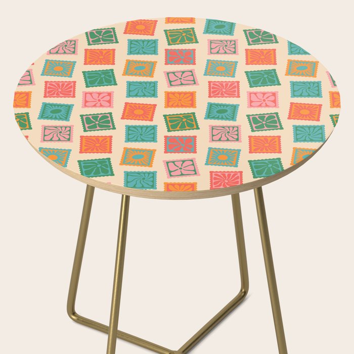 Vintage flower postage stamp pattern Side Table Gallery Image 2