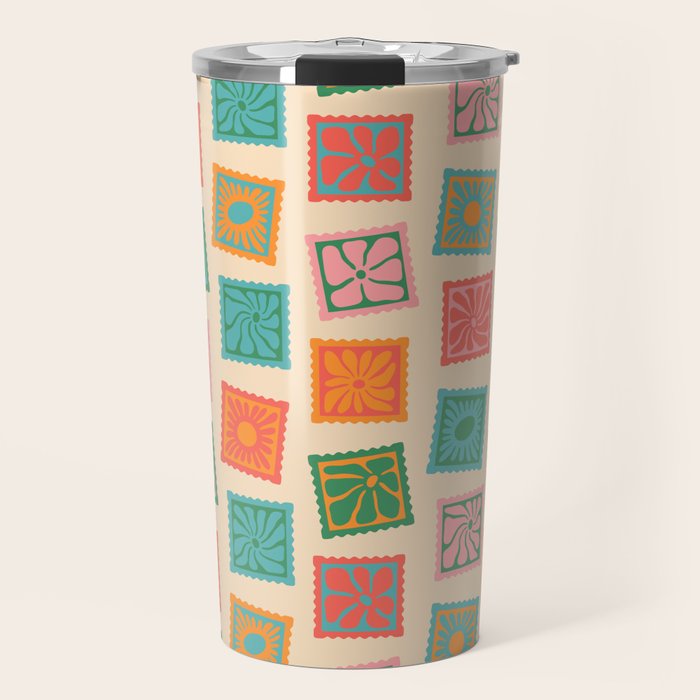 Vintage flower postage stamp pattern Travel Mug Gallery Image 1