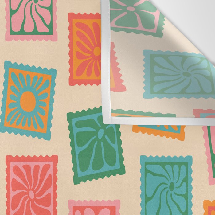 Vintage flower postage stamp pattern Wall Tapestry Gallery Image 3