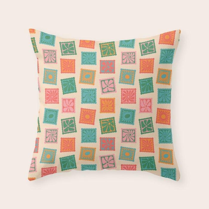 Vintage flower postage stamp pattern Throw Pillow Gallery Image 6