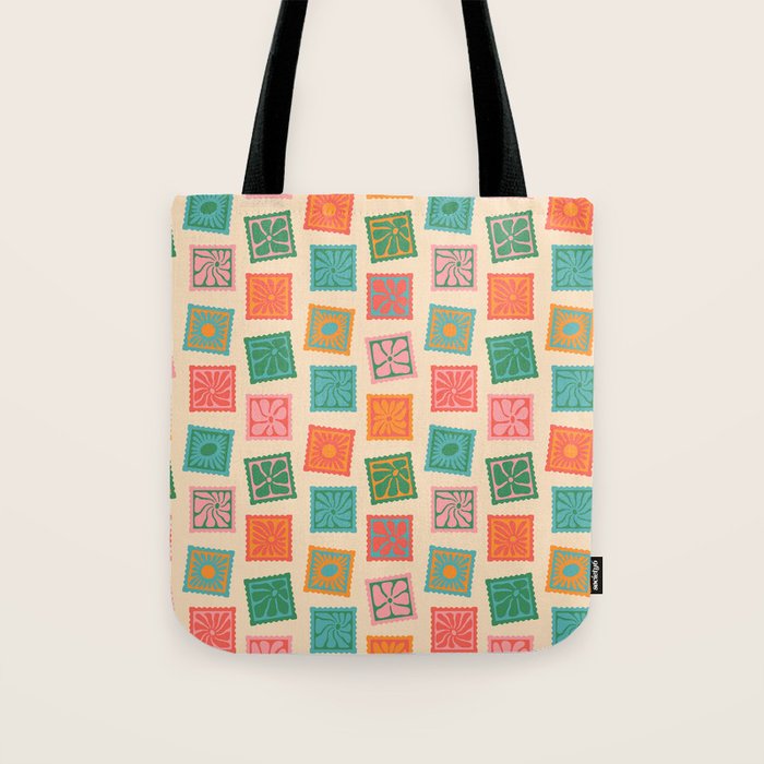 Vintage flower postage stamp pattern Tote Bag Gallery Image 1
