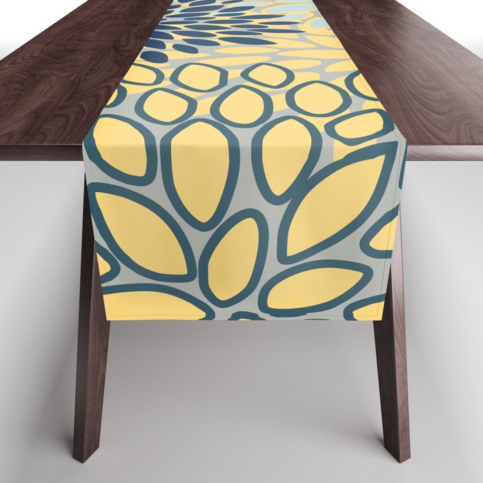 Modern, Abstract, Flower Garden, Blue, Yellow, Gray Table Runner Gallery Image 1